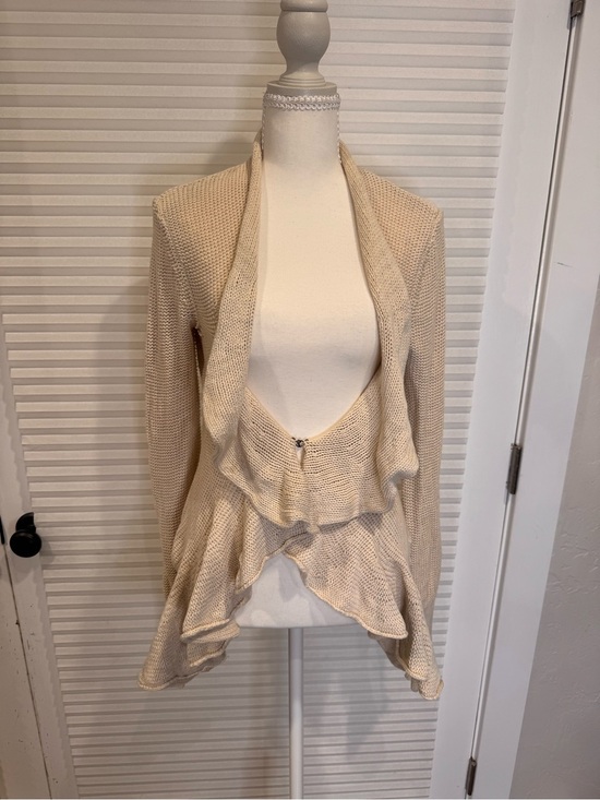 Free People Sweaters - Free People Cream Waterfall Ruffle Open-Front Knit Cardigan 0981